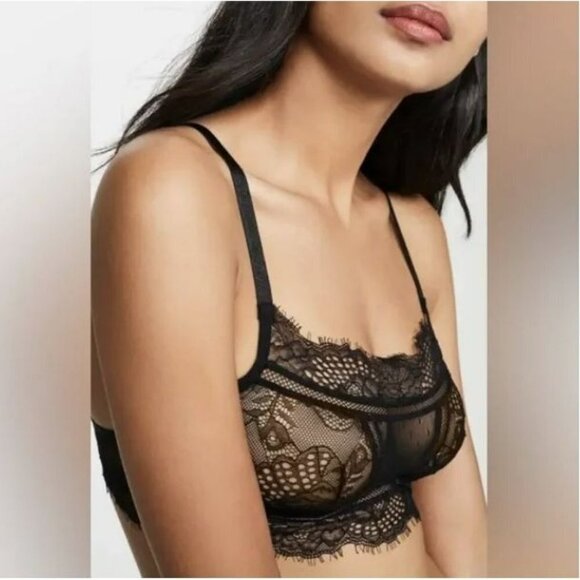 Thistle and Spire Amore Wired Bralette Sheer Lacy Scalloped Edges Black XS NWT - Picture 4 of 6